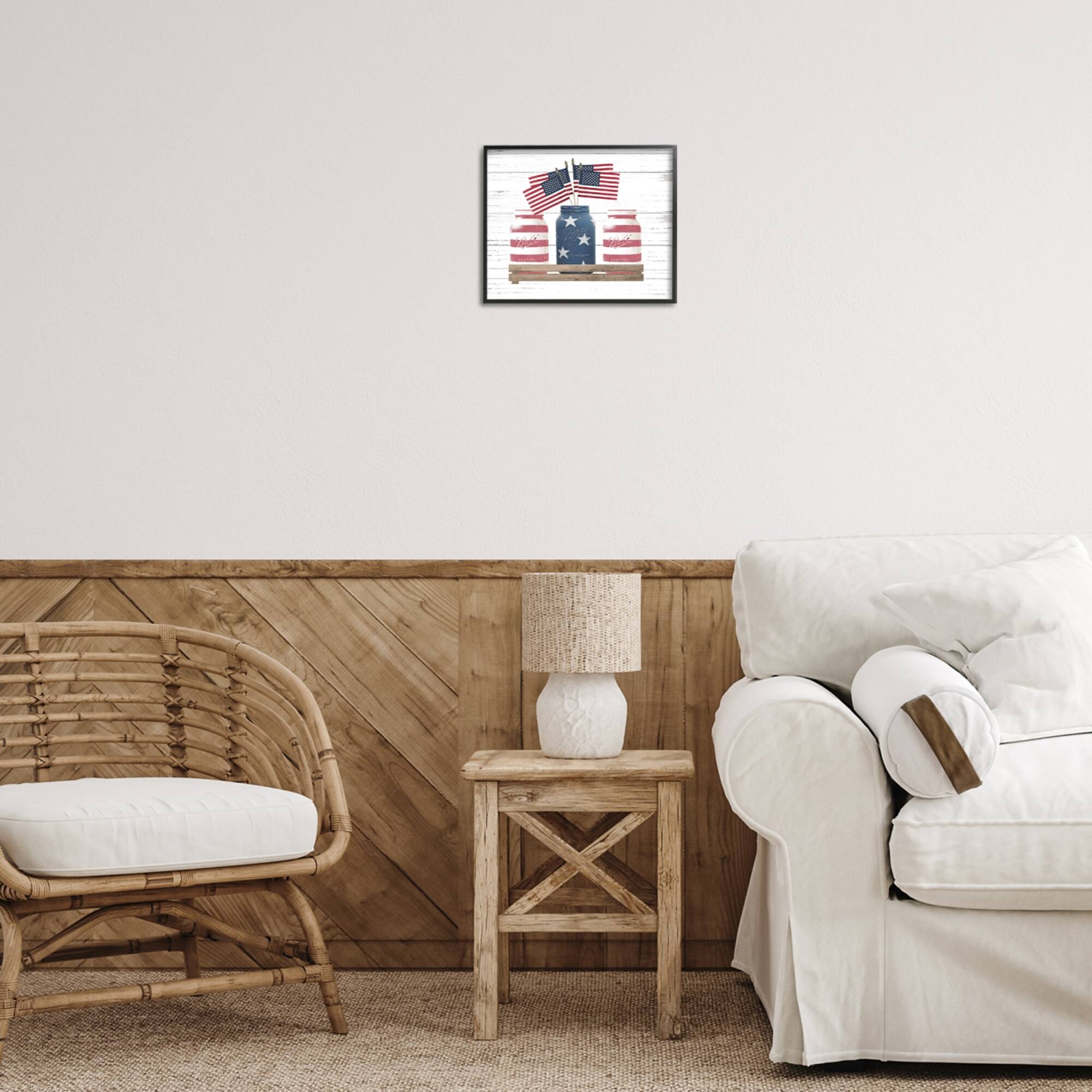Stupell Industries Rustic Patriotic Jars American Pride Flag Design Framed Giclee Art